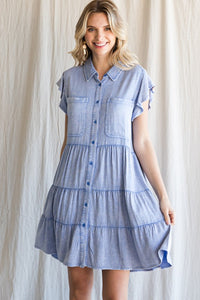 Washing Solid Tiered Dress