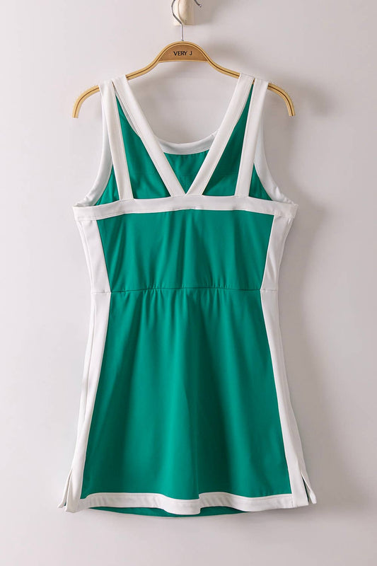 Color Block Activewear Mini Dress W/ Bra Cap: GREEN