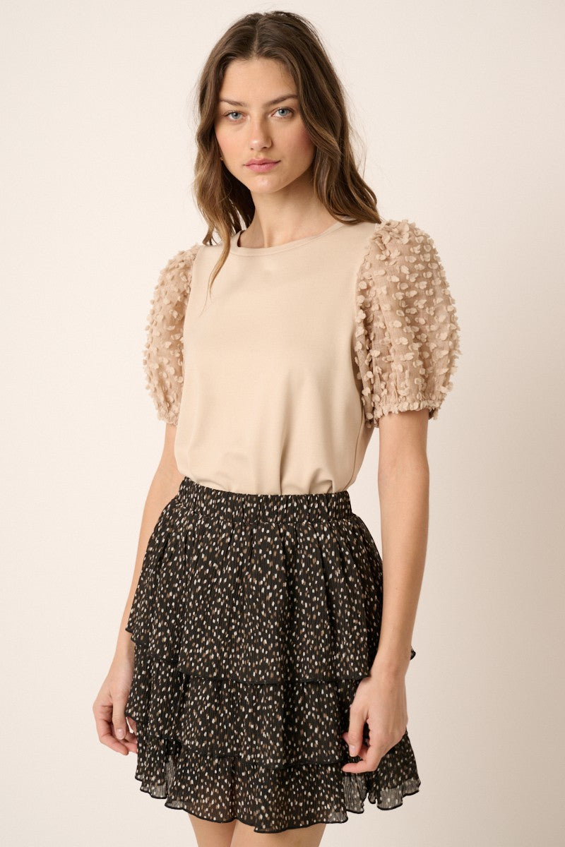Mix Media Puff Short Sleeve Knit Top