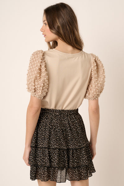 Mix Media Puff Short Sleeve Knit Top