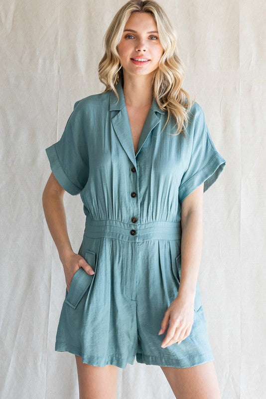 Solid Button-Up Romper