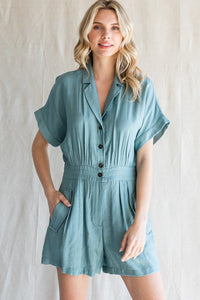 Solid Button-Up Romper