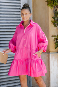 Puff Sleeve Oversized Mini Dress with Pockets