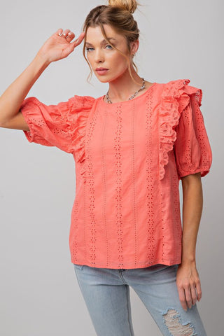 Puff Sleeve Eyelet Laced Top