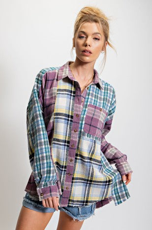 Plaid Button down shirt shacket