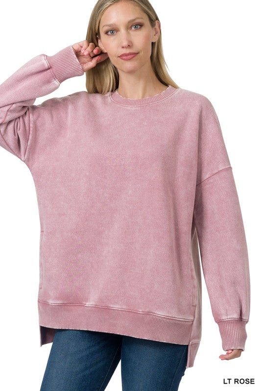 Acid Wash Fleece Hi-Low Pullover
