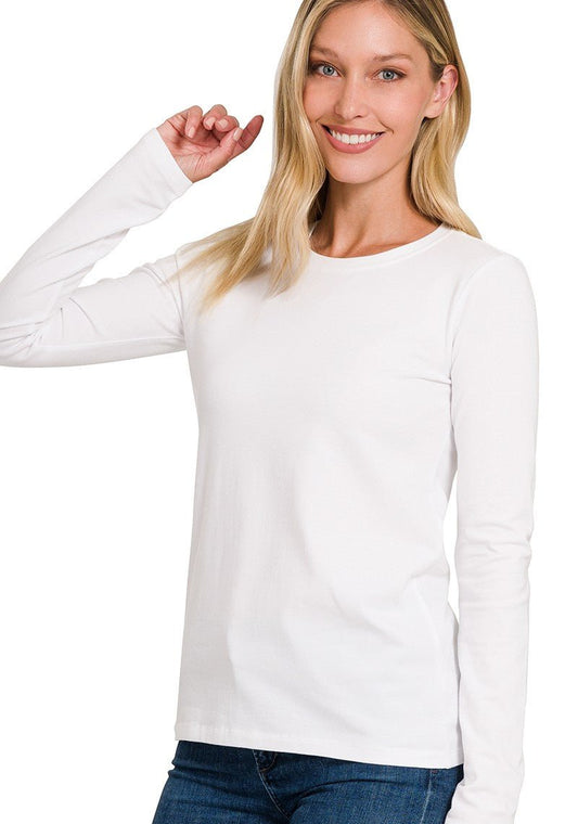 Cotton Crew Neck Long Sleeve Tee