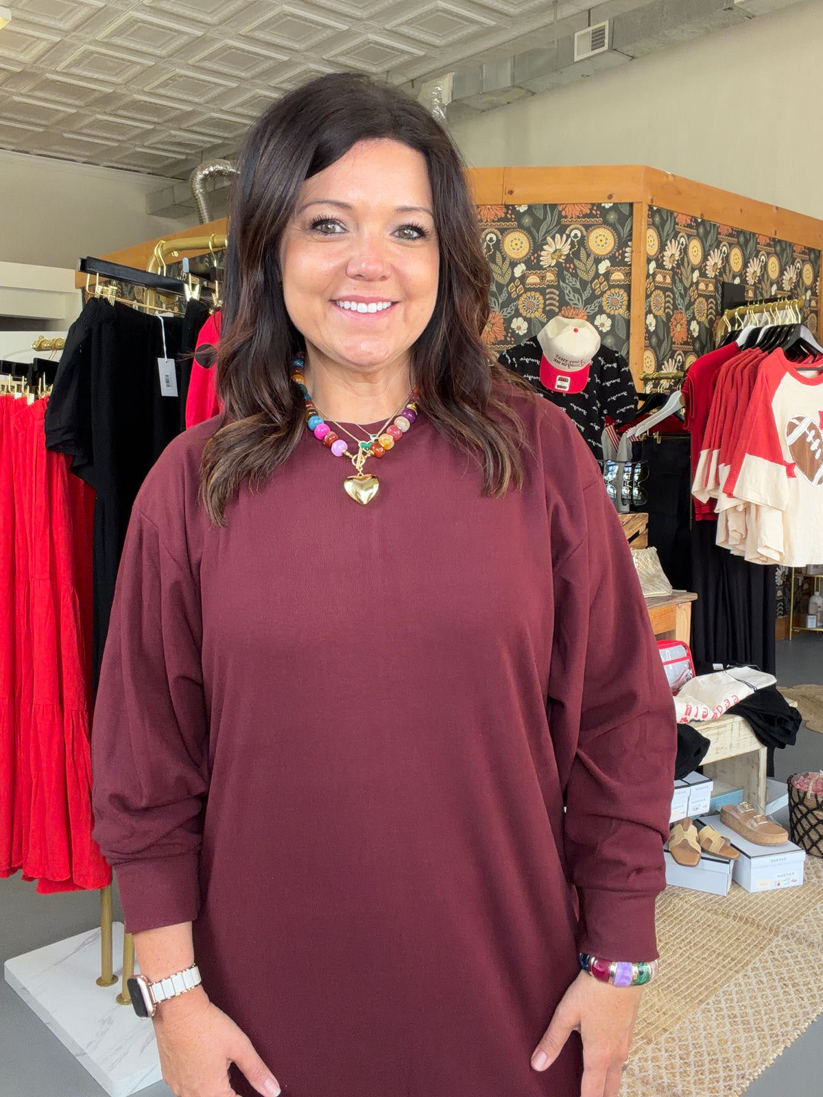 Relaxed Oversized Dress for Effortless Comfort: BURGUNDY