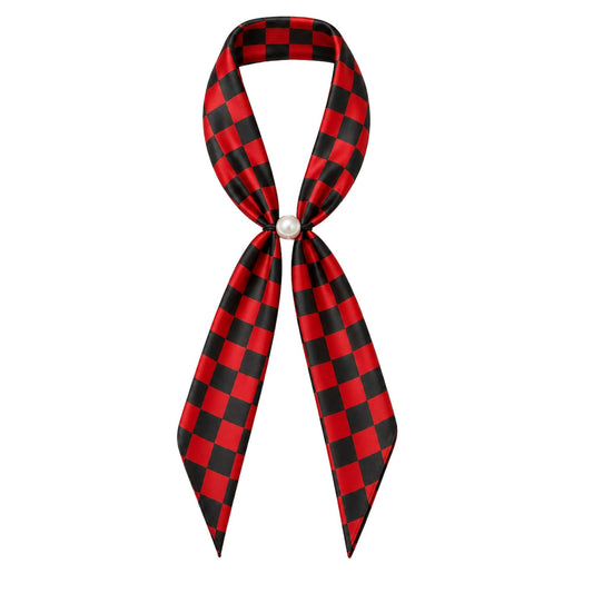 Checkered Gameday Magnetic Scarf Necklace: Red/Black