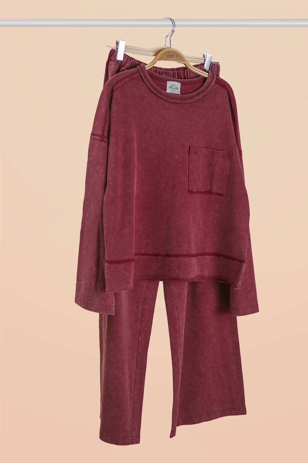 Mineral Washed Casual Knit Top & Pants Set