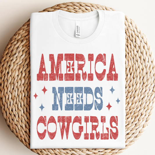 America needs Cowgirls Graphic Tee: White