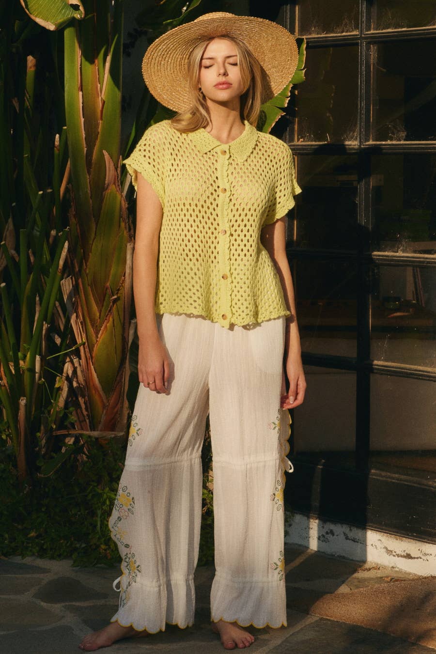 Plus Open-knit Short-sleeve Cardigan: Key Lime