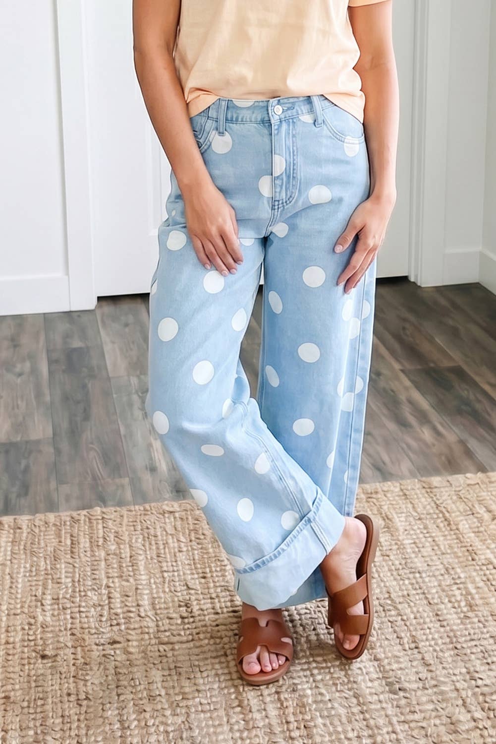 Polka Dot Ankle-Length Jeans: Blue