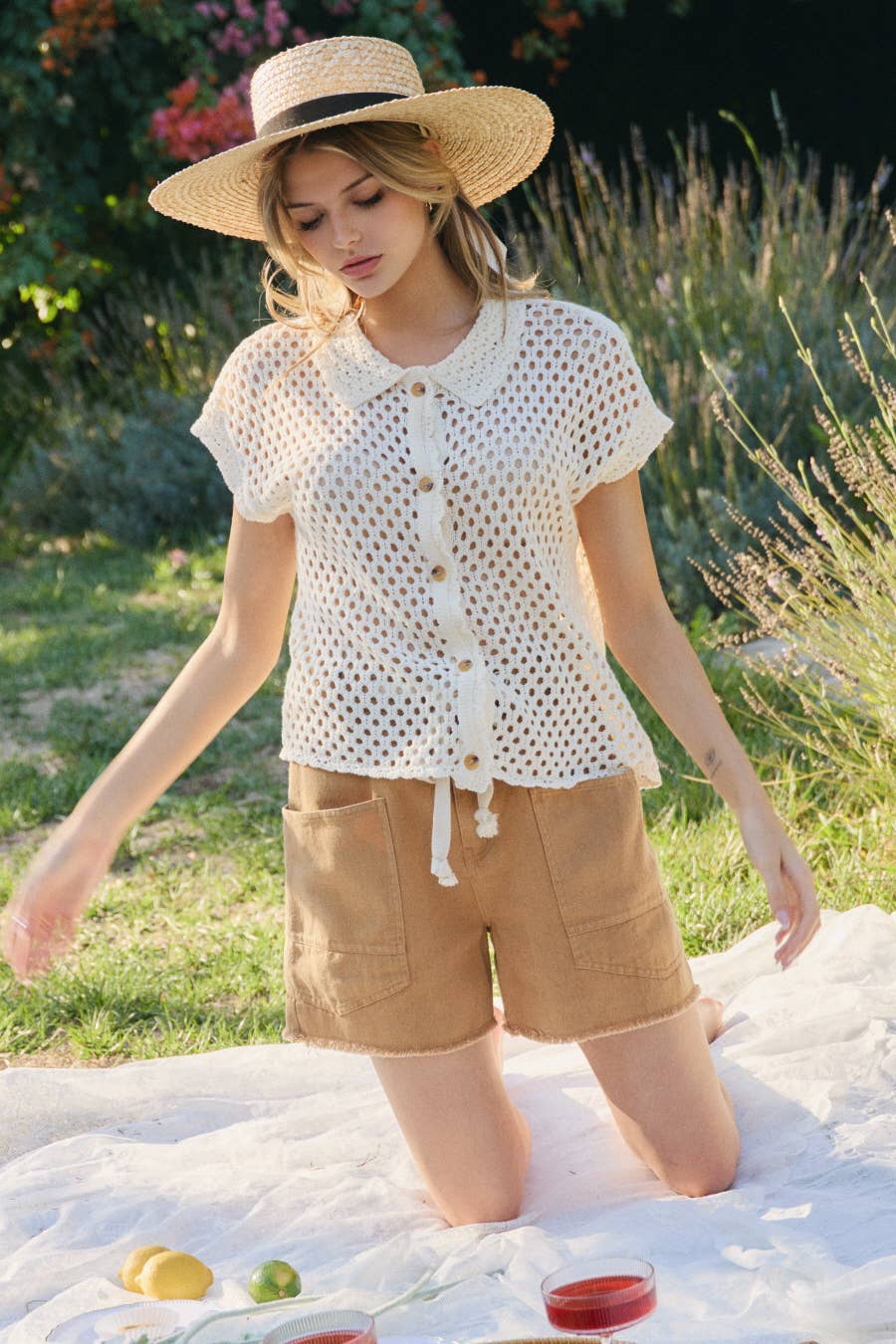 Plus Open-knit Short-sleeve Cardigan: Key Lime
