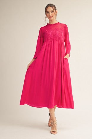 Crochet Accent Elegance Midi Dress