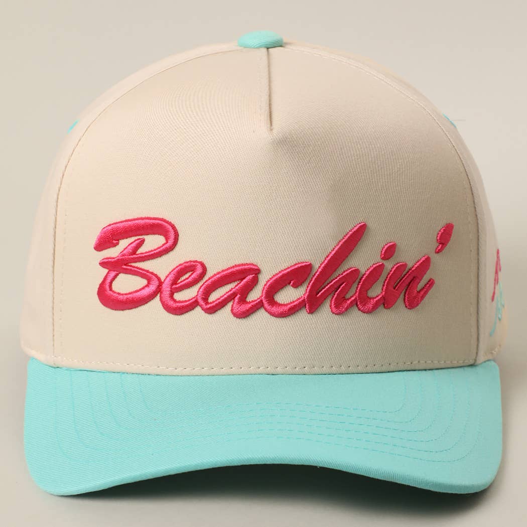 BEACHIN' 3D Embroidered Two-Tone Trucker Hat: MINT