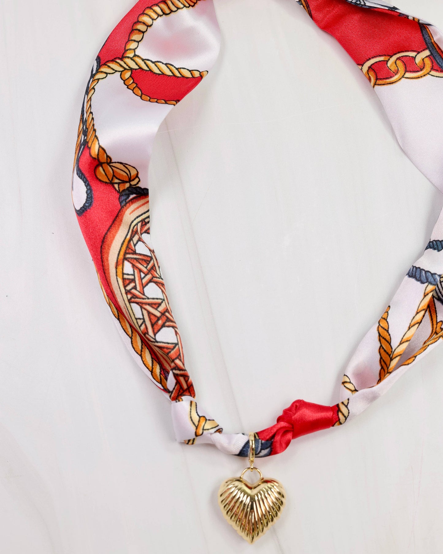 Lillie Scarf Charm Necklace RED WHITE