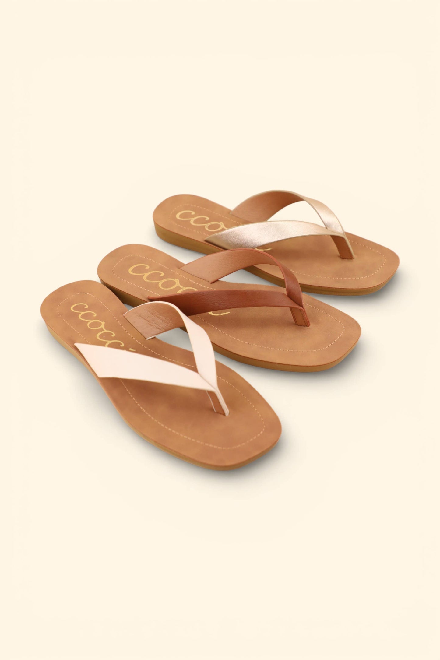 SIA MINIMAL STRAP DESIGN FLIP FLOP THONG SANDALS: CHAMPAGNE