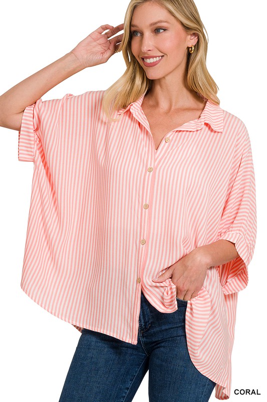 Rayon Striped Short Sleeve Shirt