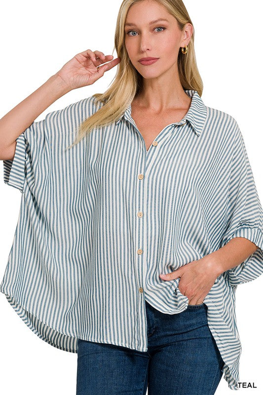 Rayon Striped Short Sleeve Shirt