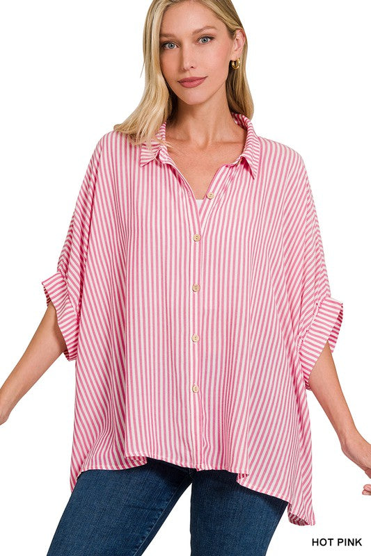 Rayon Striped Short Sleeve Shirt