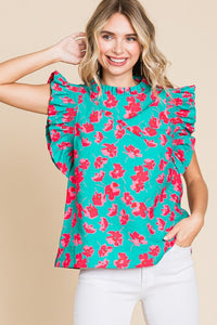 Flower Pattern Print Top with Frill
