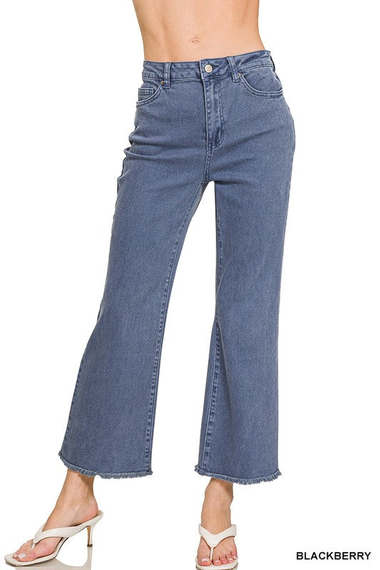 Acid Washed High Waist Frayed Bootcut Pants