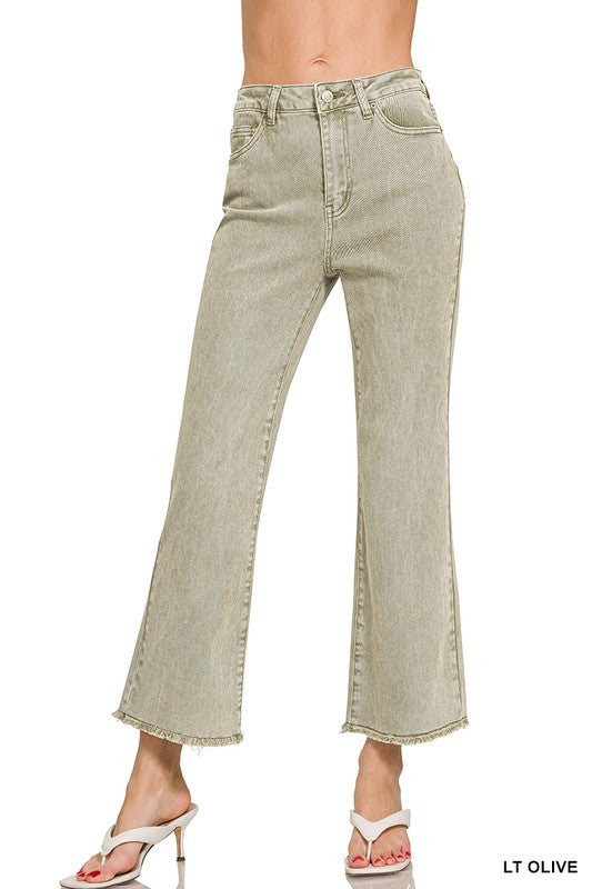 Acid Washed High Waist Frayed Bootcut Pants