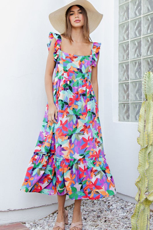 Floral Print Square Neck Dress