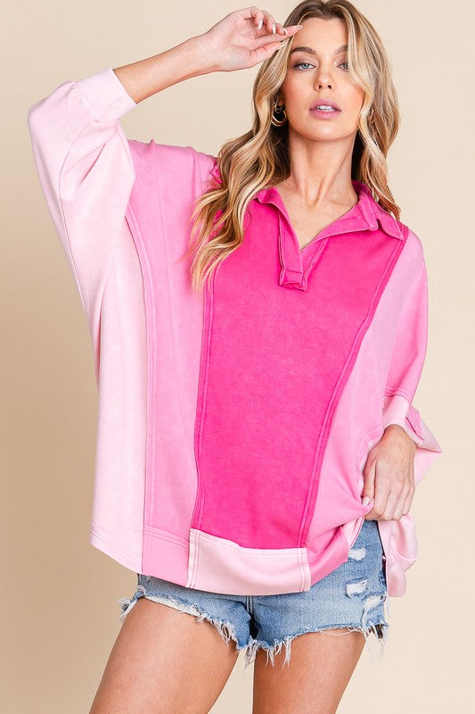 Mineral Washed Color Block Top