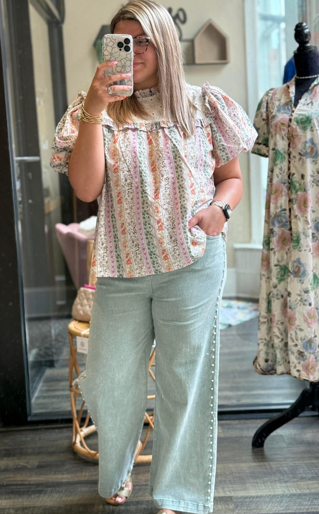 High Waisted Pearl Denim Pants