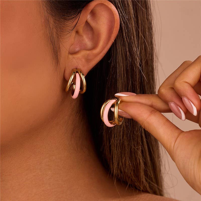 18K Stainless Steel Tarnish Free Enamel Hoop | BLACK