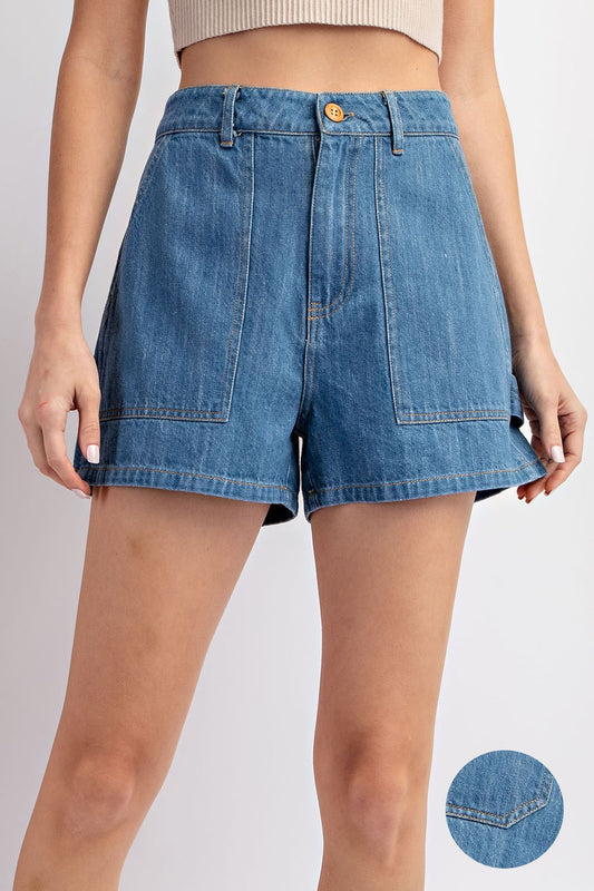 Mineral Washed Denim Shorts