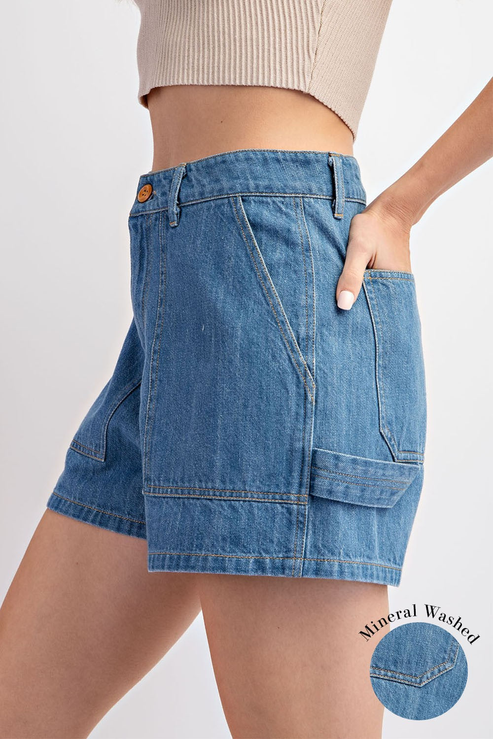 Mineral Washed Denim Shorts