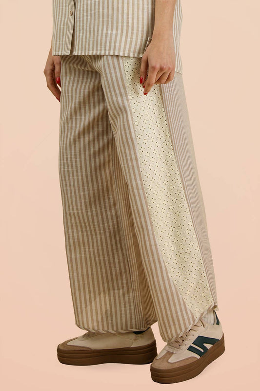 Lace Contrast Stripe Wide Leg Pants