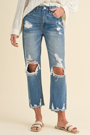 High Rise Distressed Crop Jeans