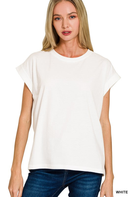 Round Neck Folded Short Sleeve Tee