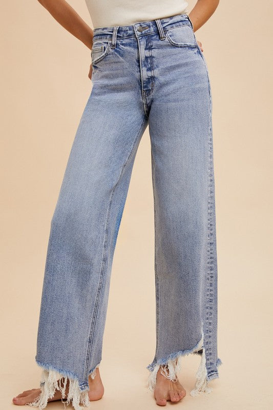 Asymmetrical Distressed Hem Jeans