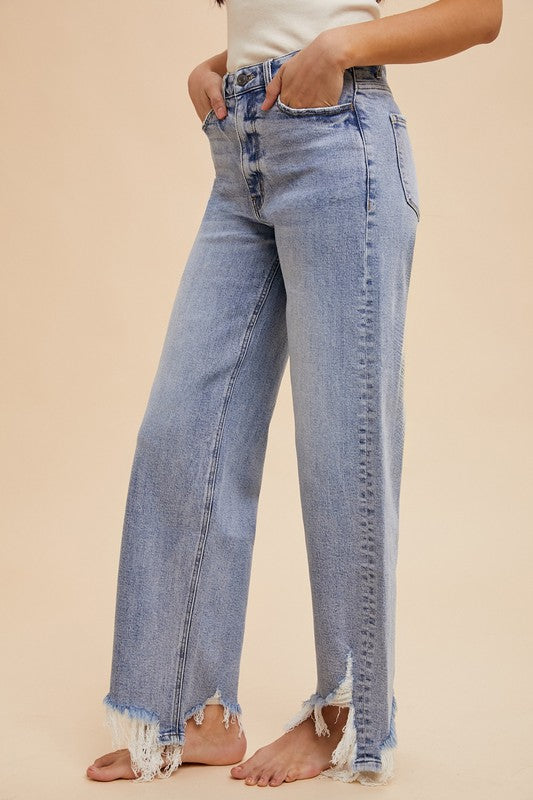 Asymmetrical Distressed Hem Jeans