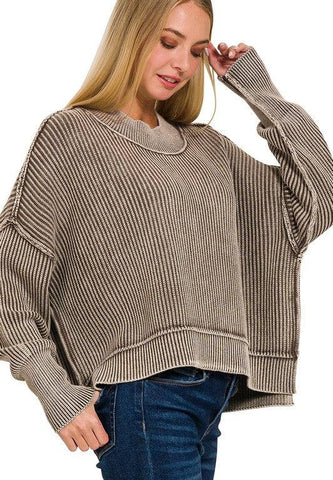 Washed Side Slit Cropped Sweater