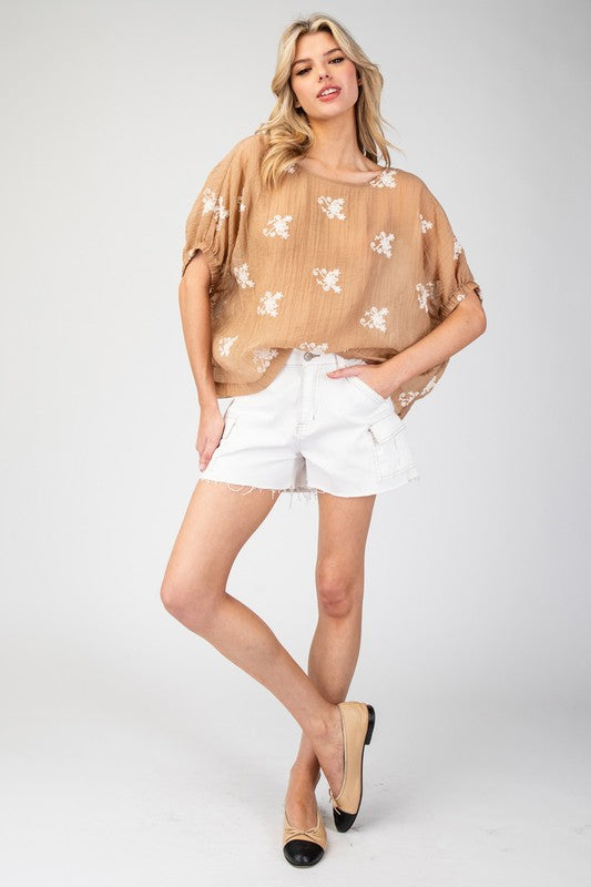 Embroidered Short Sleeve Top