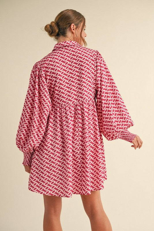 Geometric Print Baby Doll Dress