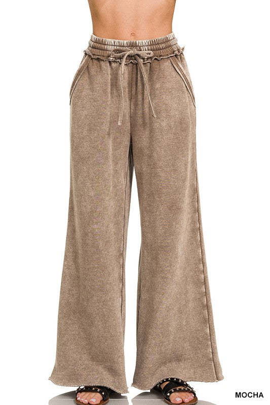 Acid Wash Fleece Palazzo Pants