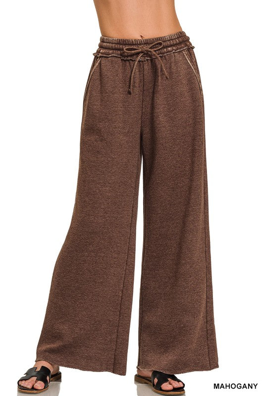 Acid Wash Fleece Palazzo Pants