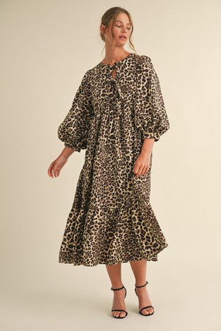 Leopard Bow Ties Midi Dress