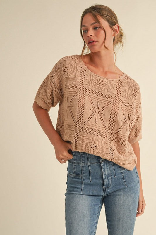The Taupe Crochet Knit Top