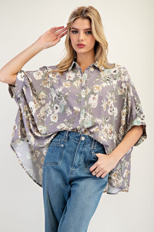 Floral Printed Button Down Top