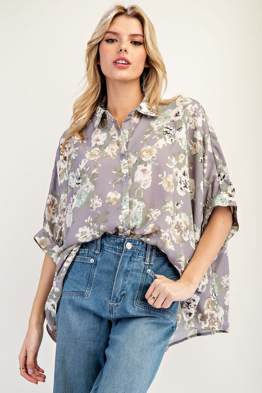 Floral Printed Button Down Top