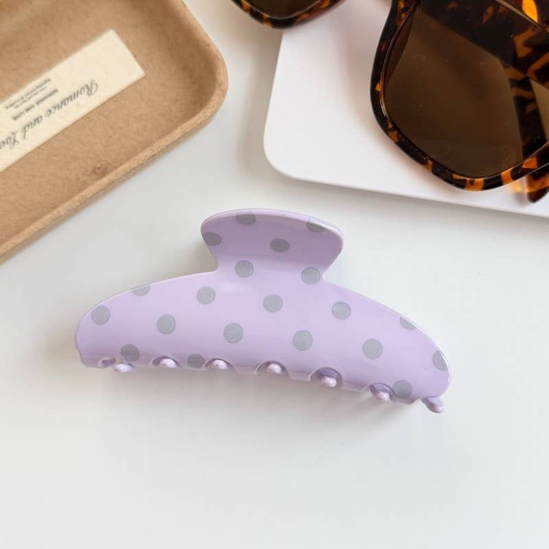 Retro Polka Dot Hair Claw - Glossy Spotted French |Lavender