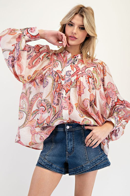 Paisley Bubble Sleeve Top